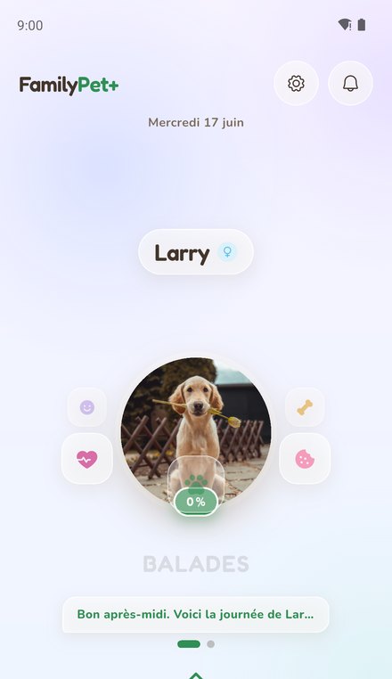 Écran d'accueil de l'app FamilyPet+