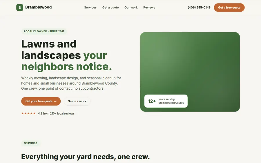 Bramblewood Landscaping marketing website screenshot