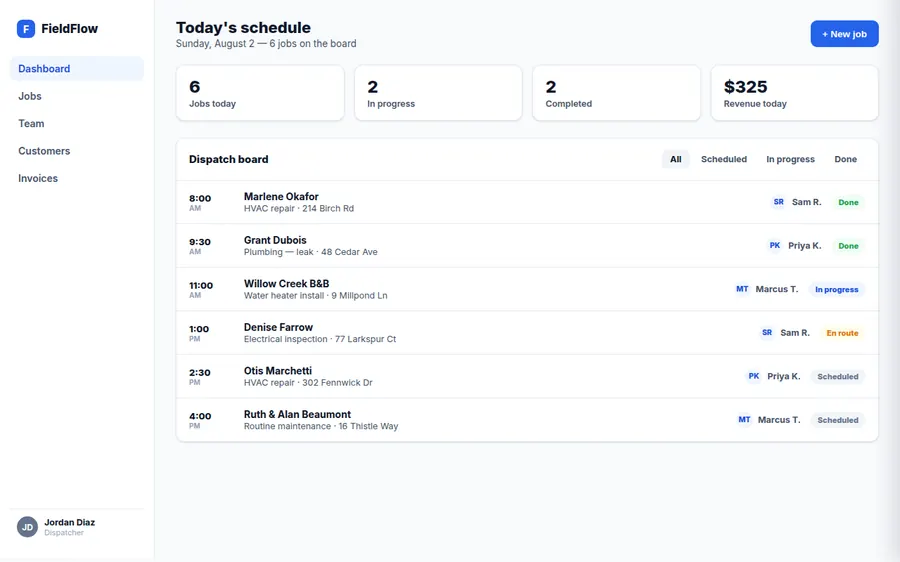 FieldFlow dispatch dashboard screenshot