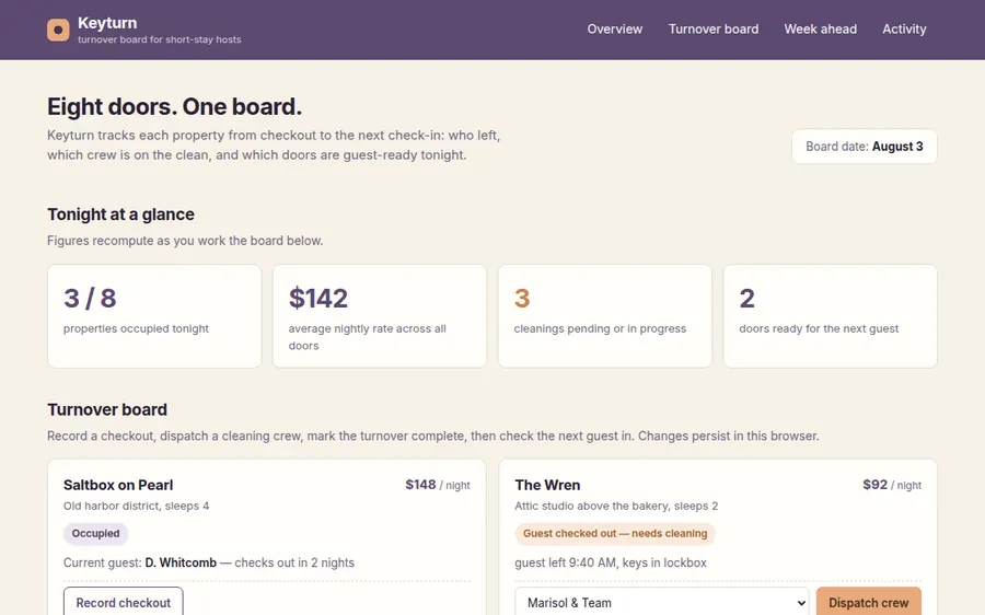 Keyturn turnover board screenshot