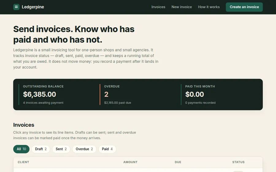 Ledgerpine invoicing screenshot