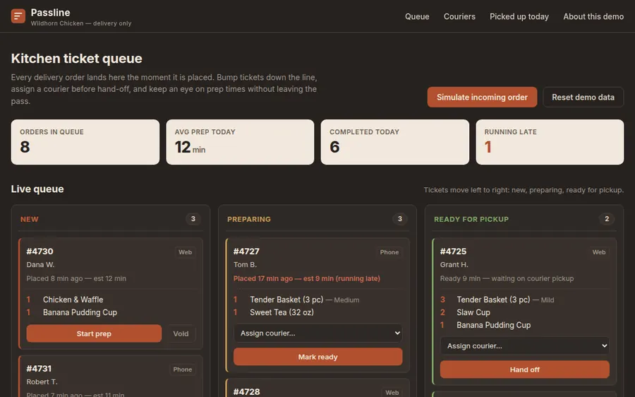Passline kitchen queue screenshot