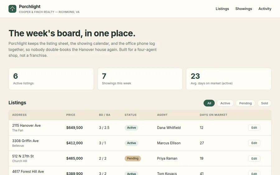 Porchlight listings screenshot