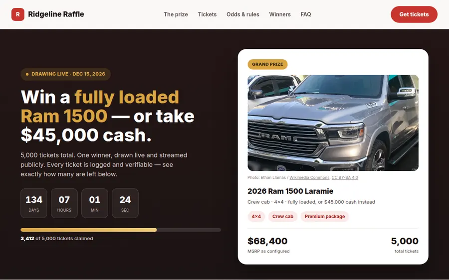 Ridgeline Raffle ticket site screenshot