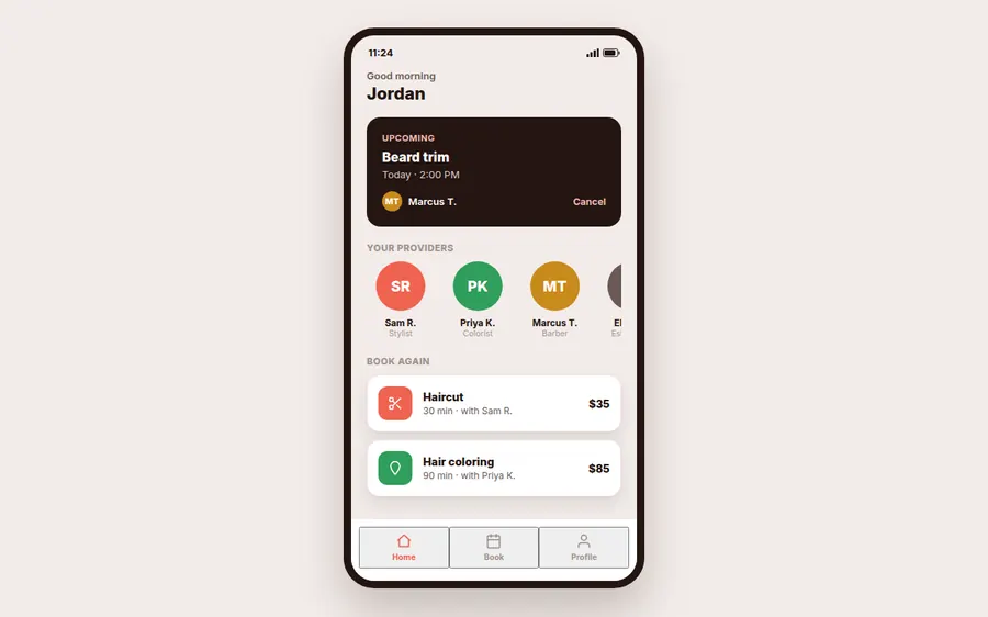 Slotly mobile booking app screenshot